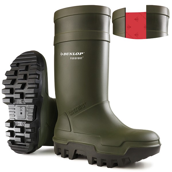 Dunlop Purofort Thermo+ Full Safety Wellingtons — GREEN