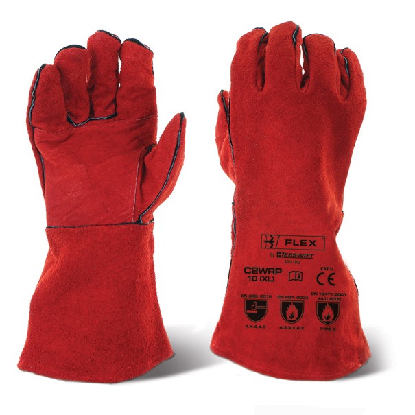 Beeswift Welders Gauntlet Gloves 14" Reinforced Palm Red 14"