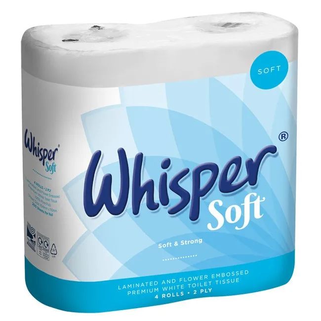 Whisper Soft Luxury Toilet Roll 2 Ply - Pack Of 4 Rolls