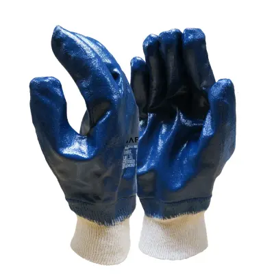 Fully Dipped Nitrile Knitwrist Gloves 115gsm - Blue - Case of 120 Pairs
